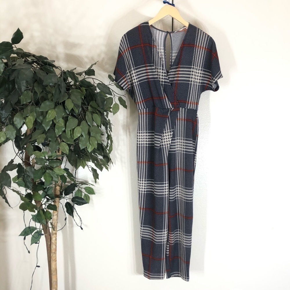 Lush Plaid Short Sleeve Jumpsuit